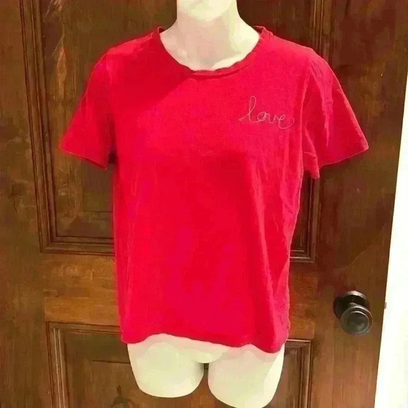 Ella Moss embroidered Love T-shirt red small - Picture 1 of 3